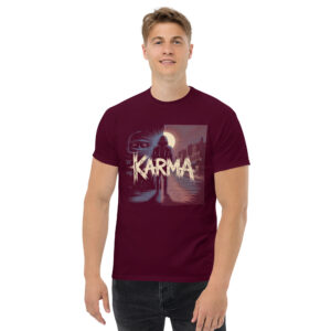 unisex-classic-tee-maroon-front-68a03c79d9cc9.jpg Karma Print Unisex classic tee