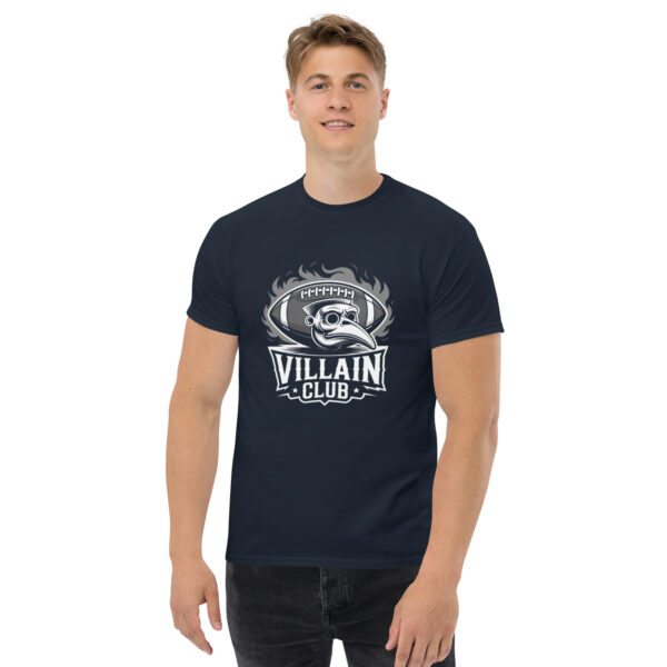 unisex-classic-tee-navy-front-68a5eea5e847e.jpg Villain Club Print Unisex classic tee