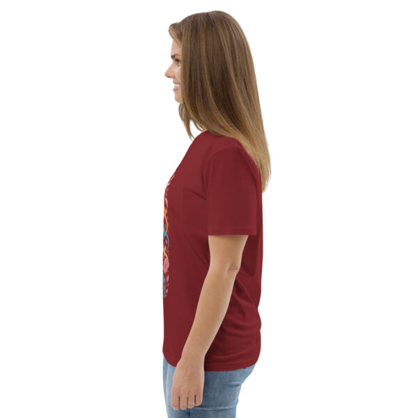 unisex-organic-cotton-t-shirt-burgundy-left-689cca975e4fd.jpg Good Luck Print Unisex organic cotton t-shirt
