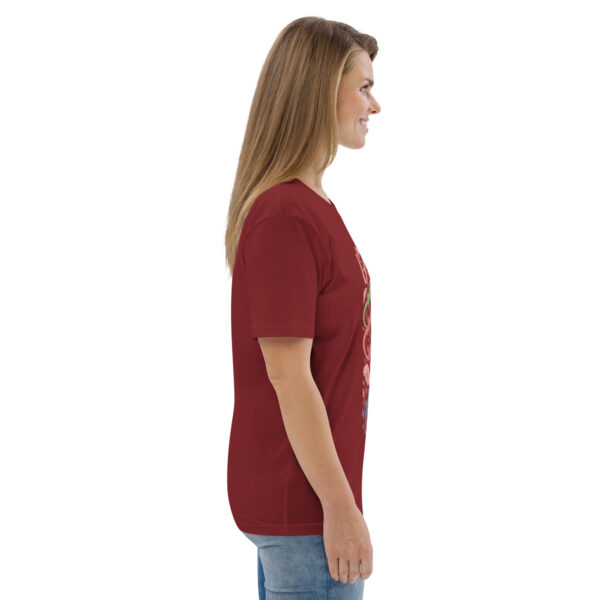 unisex-organic-cotton-t-shirt-burgundy-right-689cca975d7f4.jpg Good Luck Print Unisex organic cotton t-shirt