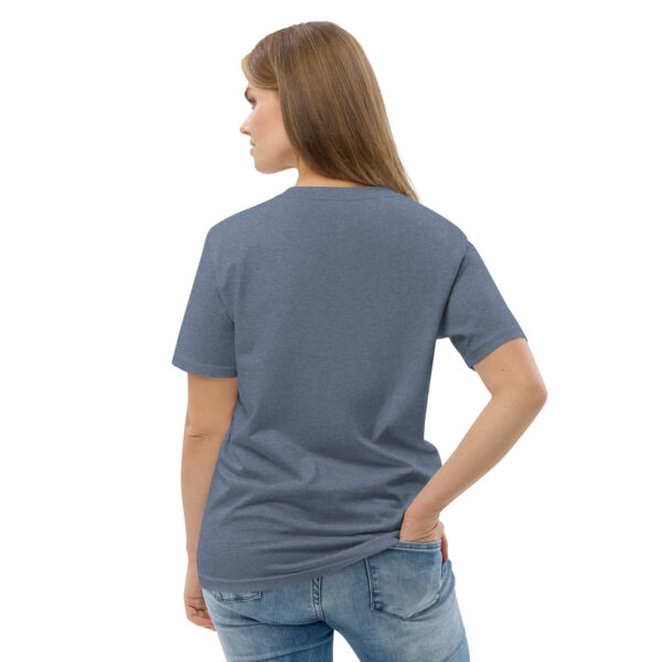 unisex-organic-cotton-t-shirt-dark-heather-blue-back-2-689cca975a5d0.jpg Good Luck Print Unisex organic cotton t-shirt