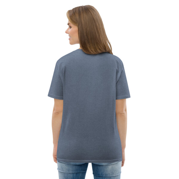 unisex-organic-cotton-t-shirt-dark-heather-blue-back-689cca9758acf.jpg Good Luck Print Unisex organic cotton t-shirt