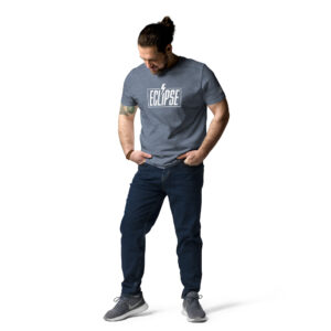 unisex-organic-cotton-t-shirt-dark-heather-blue-front-2-68a34bfb8ba68.jpg Eclipse Print Unisex organic cotton t-shirt