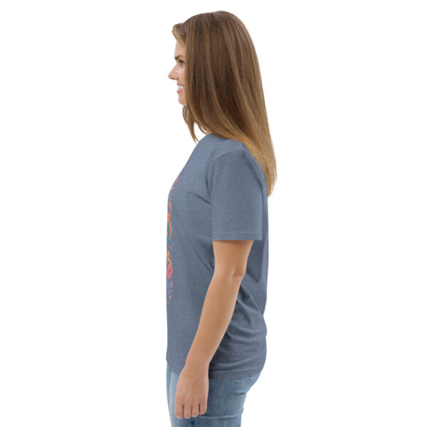 unisex-organic-cotton-t-shirt-dark-heather-blue-left-689cca975e58e.jpg Good Luck Print Unisex organic cotton t-shirt
