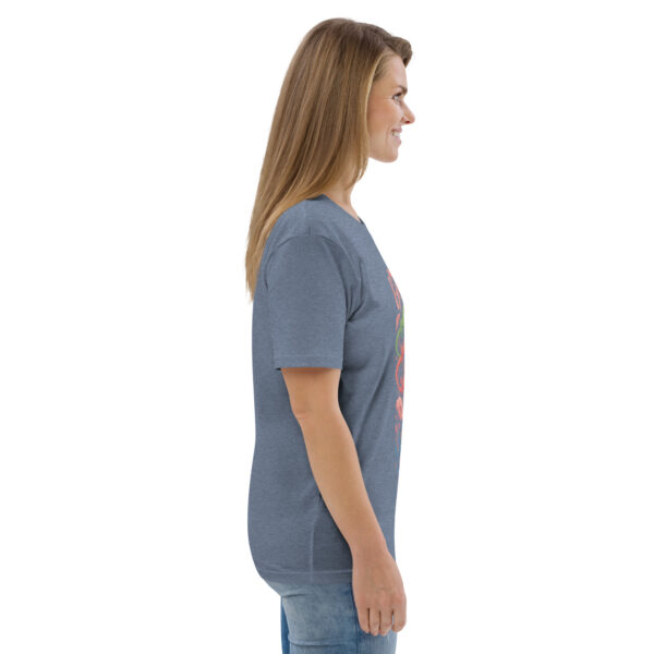 unisex-organic-cotton-t-shirt-dark-heather-blue-right-689cca975d880.jpg Good Luck Print Unisex organic cotton t-shirt