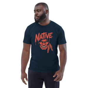 unisex-organic-cotton-t-shirt-french-navy-front-68a052b9d2f3c.jpg Native Print Unisex organic cotton t-shirt