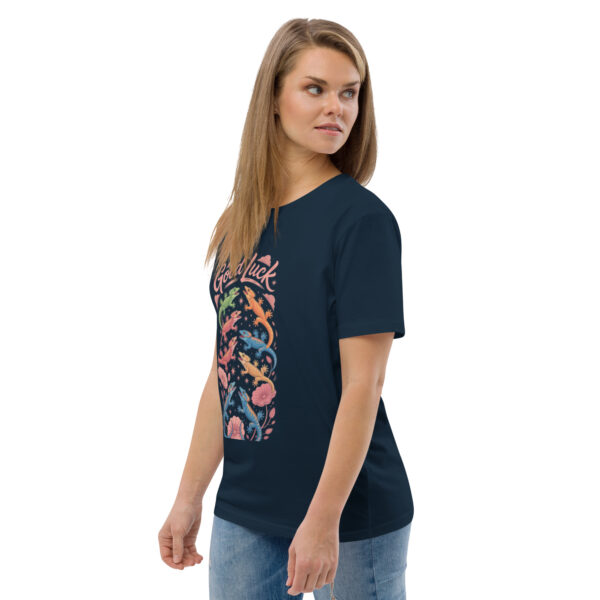 unisex-organic-cotton-t-shirt-french-navy-left-front-689cca975cb8f.jpg Good Luck Print Unisex organic cotton t-shirt
