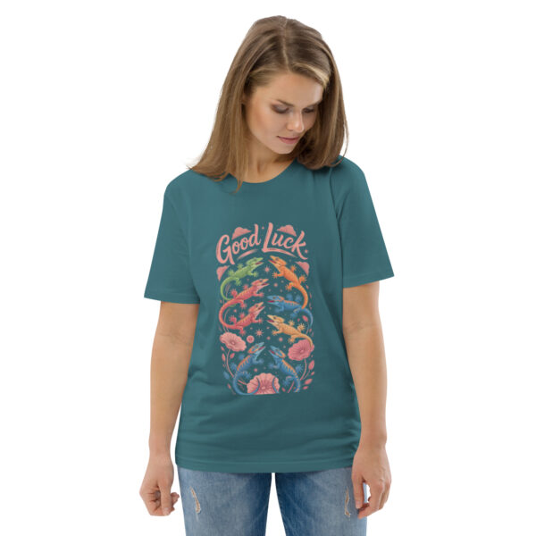 unisex-organic-cotton-t-shirt-stargazer-front-2-689cca9759a6a.jpg Good Luck Print Unisex organic cotton t-shirt