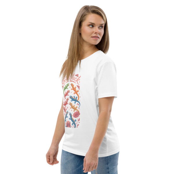 unisex-organic-cotton-t-shirt-white-left-front-689cca975cd2d.jpg Good Luck Print Unisex organic cotton t-shirt